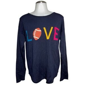 NWT Medium Blue Rachel Zoe LOVE Football Sweater game day Super Bowl sports